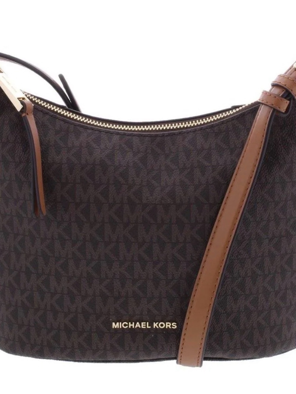 Michael Kors Dark Brown Logo Messenger Bag with Tan Strap